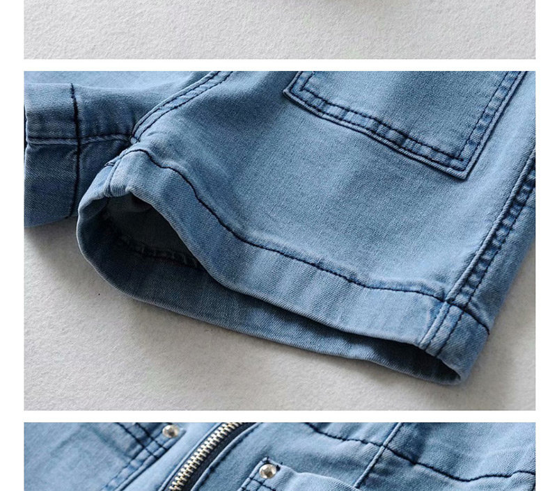 Fashion Gray Washed Zip Pocket Denim Shorts,Denim