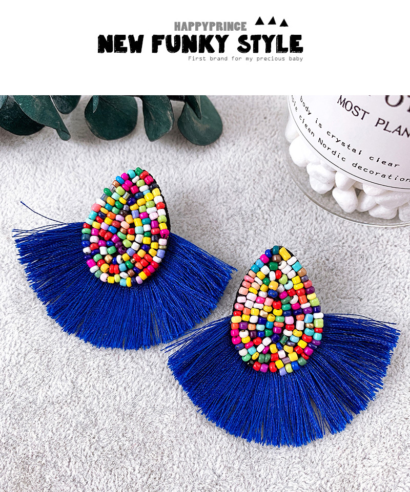 Fashion Blue Alloy Non-woven Beads Tassel Earrings,Drop Earrings