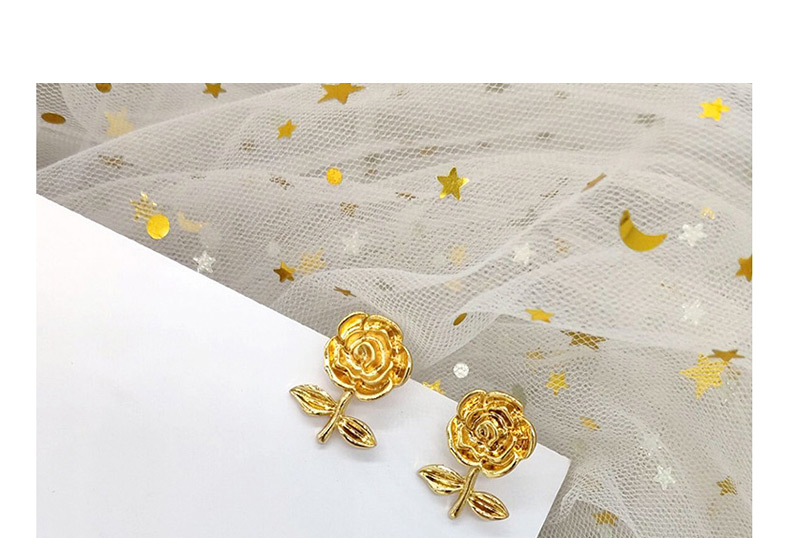 Fashion Golden Flowers Matte Gold Three-dimensional Carved Rose Earrings,Stud Earrings