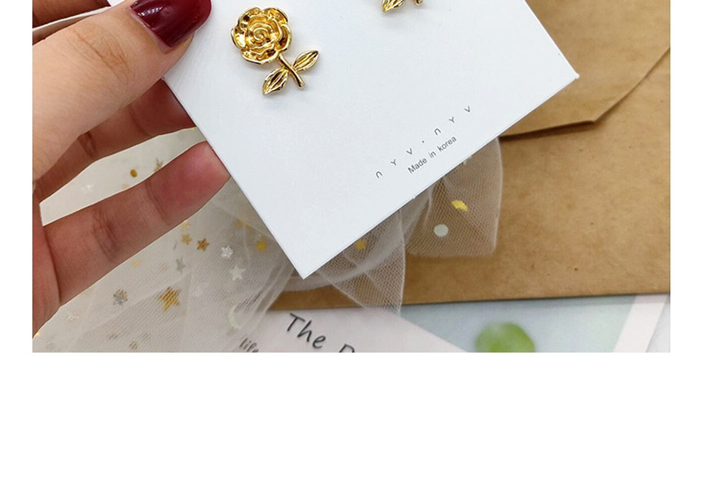 Fashion Golden Flowers Matte Gold Three-dimensional Carved Rose Earrings,Stud Earrings
