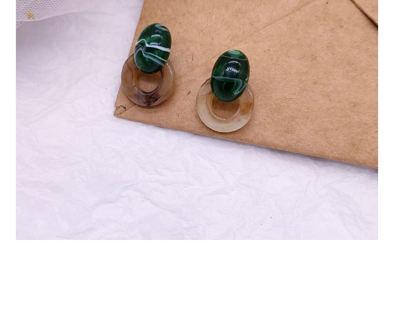 Fashion Green Colorblock Acrylic Marble Round Earrings,Drop Earrings