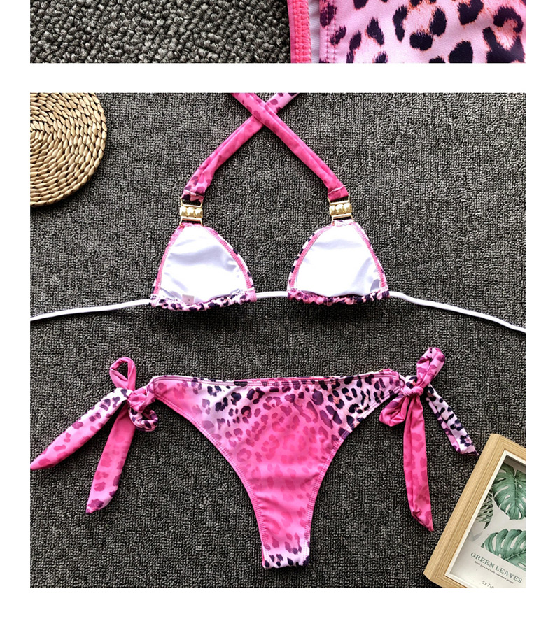 Fashion Pink Diamond-trimmed Leopard Print Bikini,Bikini Sets