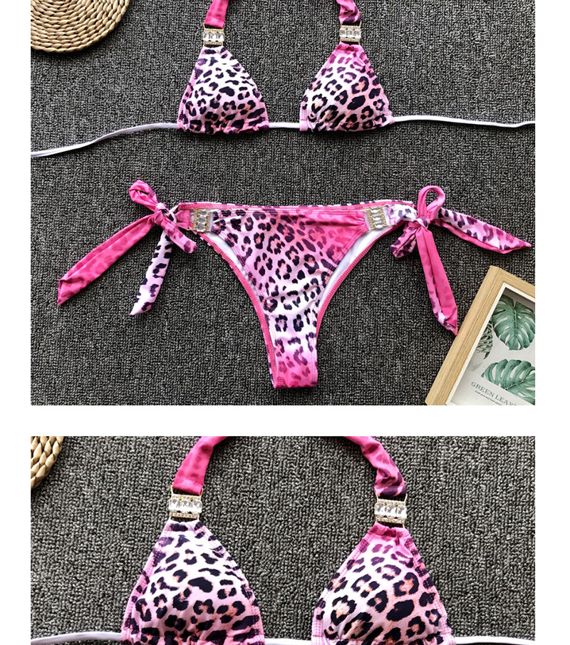 Fashion Pink Diamond-trimmed Leopard Print Bikini,Bikini Sets