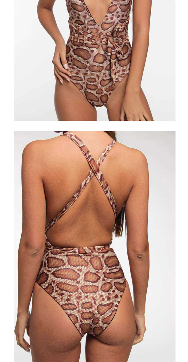 Fashion Brown Ring Snake-lined One-piece Swimsuit,One Pieces