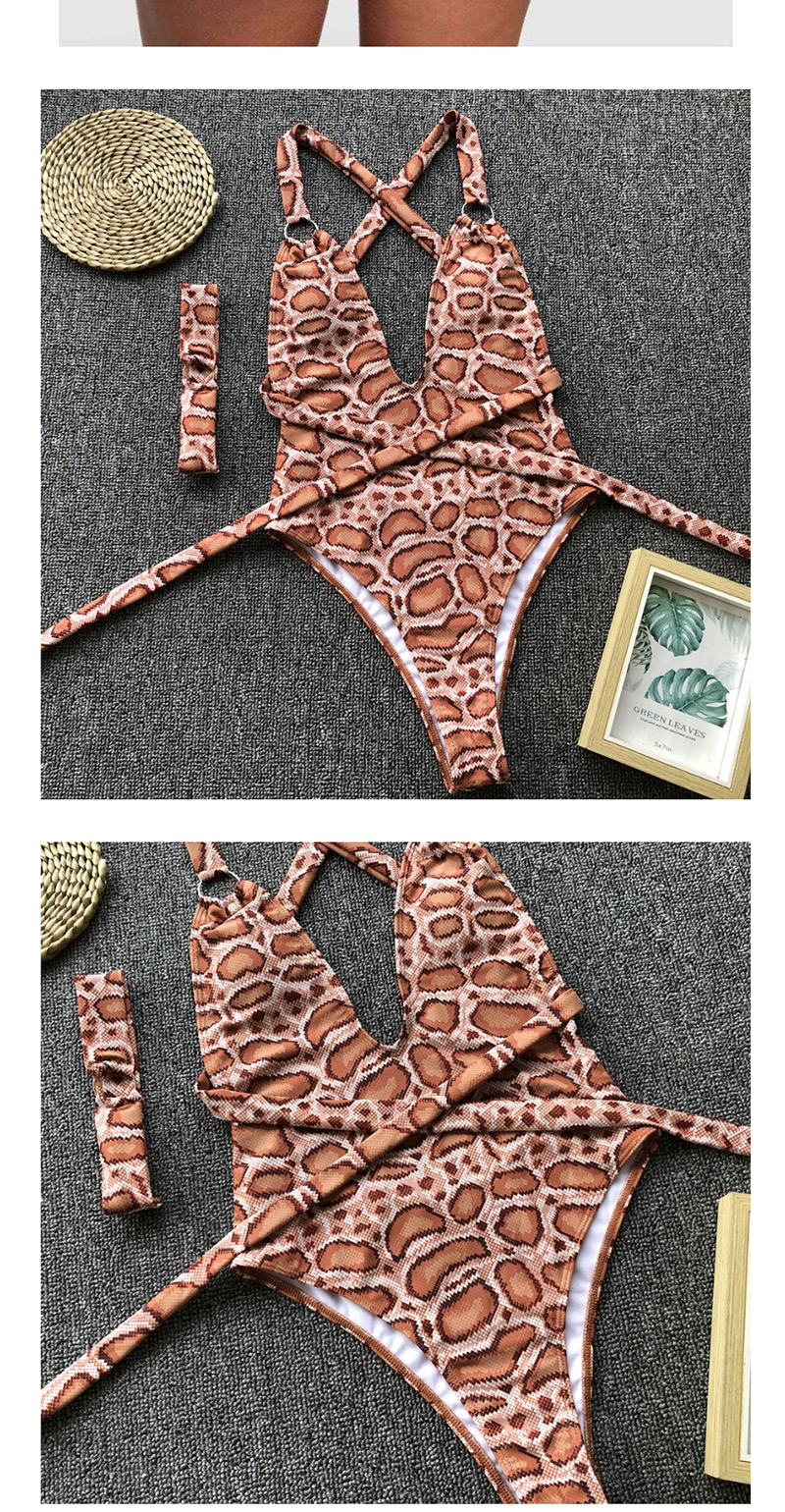 Fashion Brown Ring Snake-lined One-piece Swimsuit,One Pieces