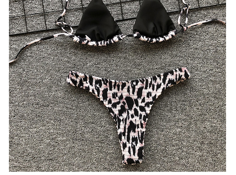 Fashion Black Printed Pleated Seersucker Split Swimsuit,Bikini Sets