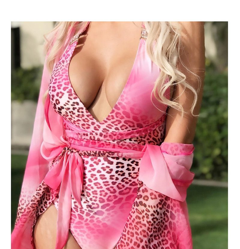 Fashion Pink Diamond Leopard Print One-piece Swimsuit,One Pieces