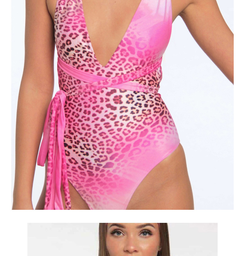 Fashion Pink Diamond Leopard Print One-piece Swimsuit,One Pieces