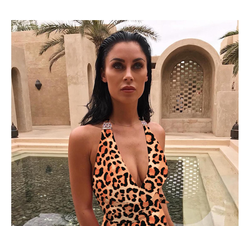 Fashion Leopard Diamond-trimmed Leopard Print Bikini,One Pieces