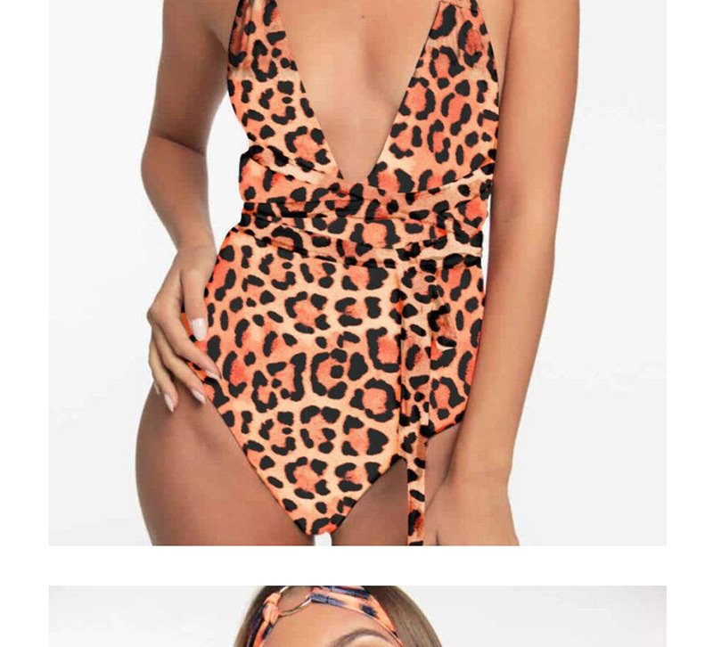 Fashion Leopard Diamond-trimmed Leopard Print Bikini,One Pieces