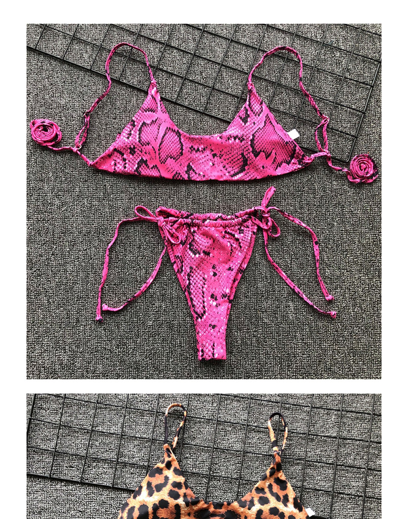 Fashion Rose Red Snake Printed Split Swimsuit,Bikini Sets