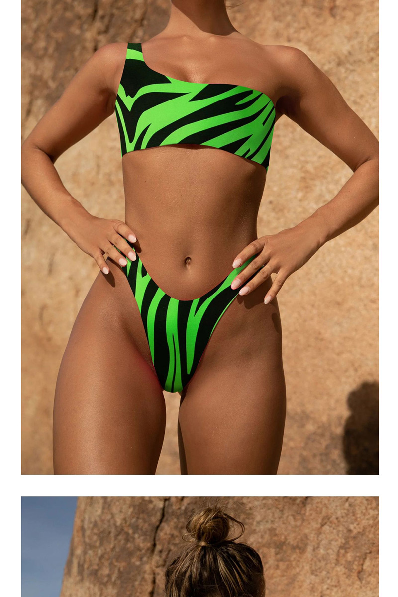 Fashion Green One-shoulder Animal Print Bikini,Bikini Sets
