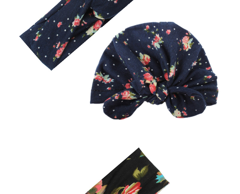 Fashion Navy Printed Cross Hair Band + Printed Rabbit Ear Hat Parent-child Suit,Hair Ribbons