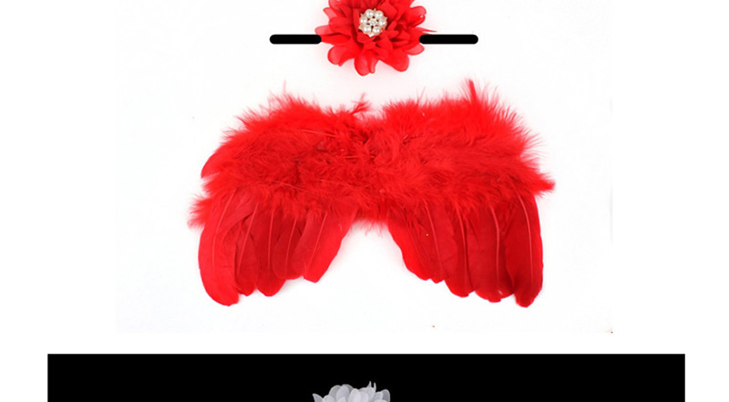 Fashion Red Feather Angel Wings Chiffon Flower Diamond Baby Headband Set,Hair Ribbons