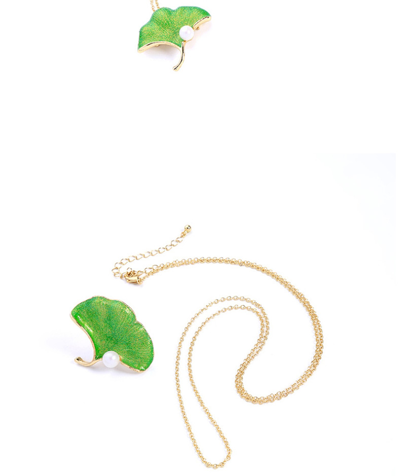 Fashion Green Drip Oil Leaf Pearl Detachable Necklace,Pendants