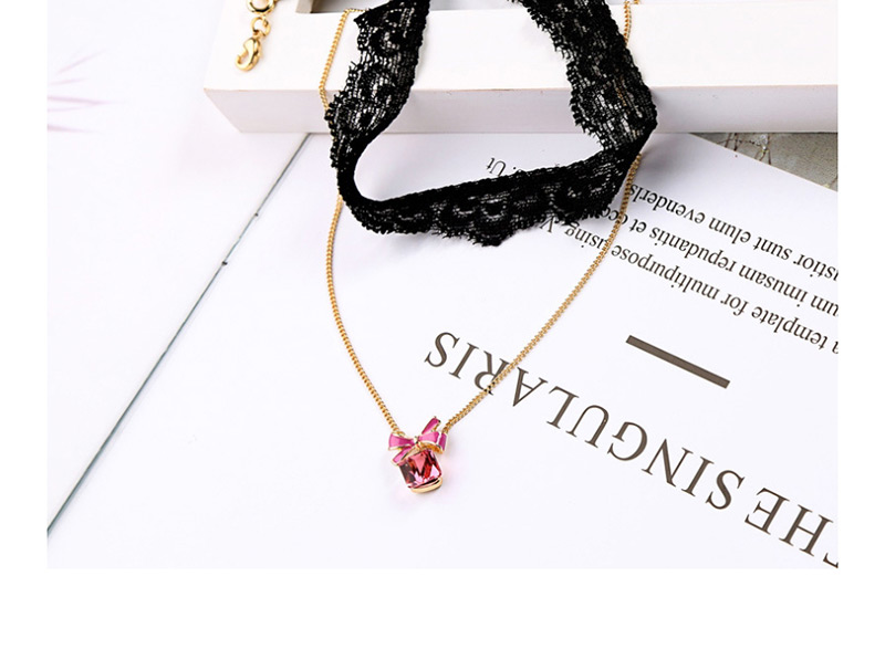 Fashion Pink Drip Lace Bow Detachable Necklace,Multi Strand Necklaces