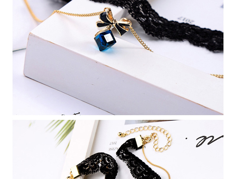 Fashion Blue Drip Lace Bow Detachable Necklace,Multi Strand Necklaces