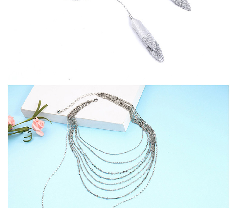 Fashion Silver Multilayer Feather Pendant Necklace,Multi Strand Necklaces