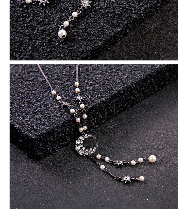 Fashion White Star And Moon Diamond Necklace,Pendants