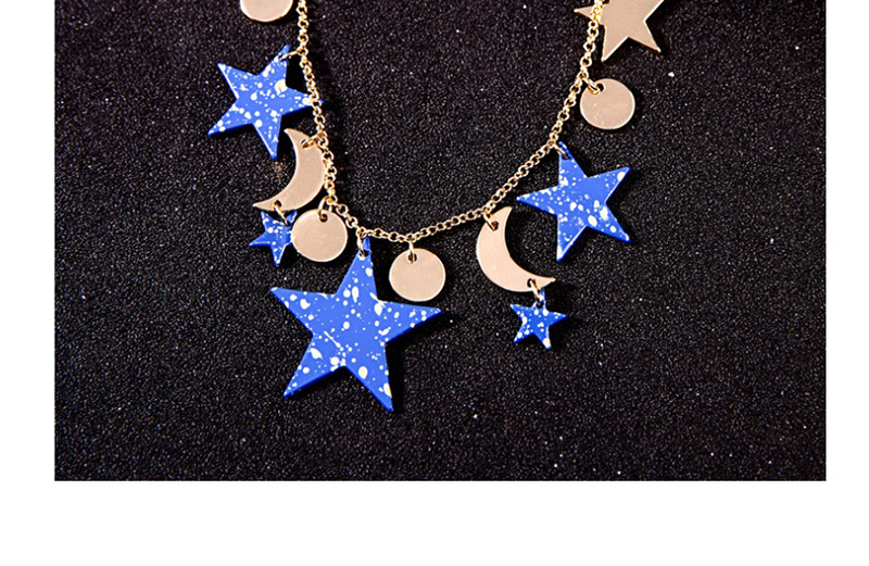 Fashion Blue Five-pointed Star Star Moon Necklace,Pendants
