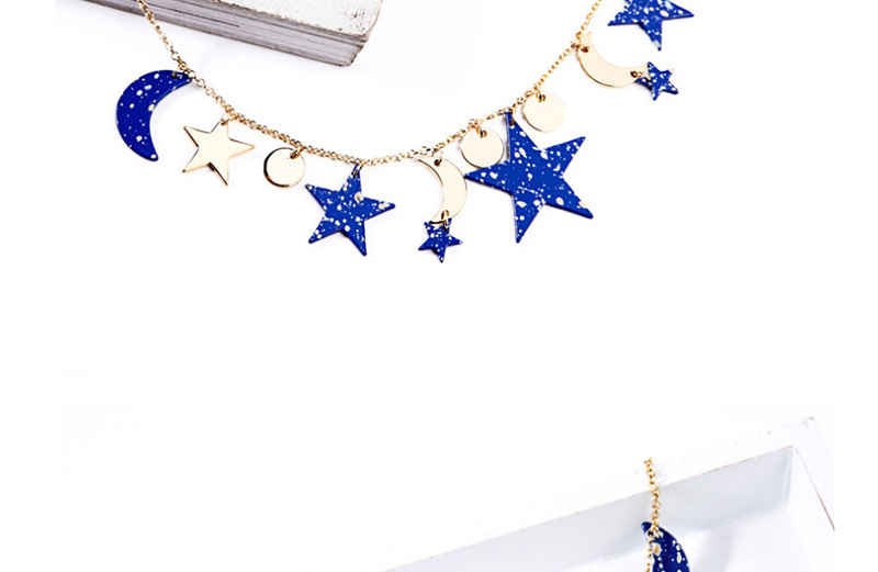Fashion Blue Five-pointed Star Star Moon Necklace,Pendants