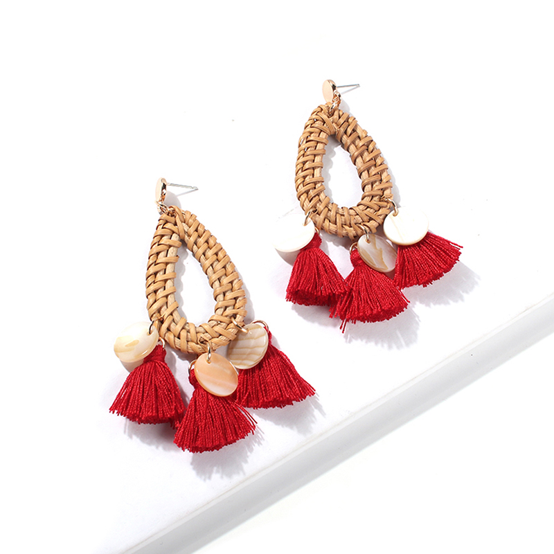 Fashion Pink Alloy Shell Rattan Dripping Tassel Earrings,Drop Earrings