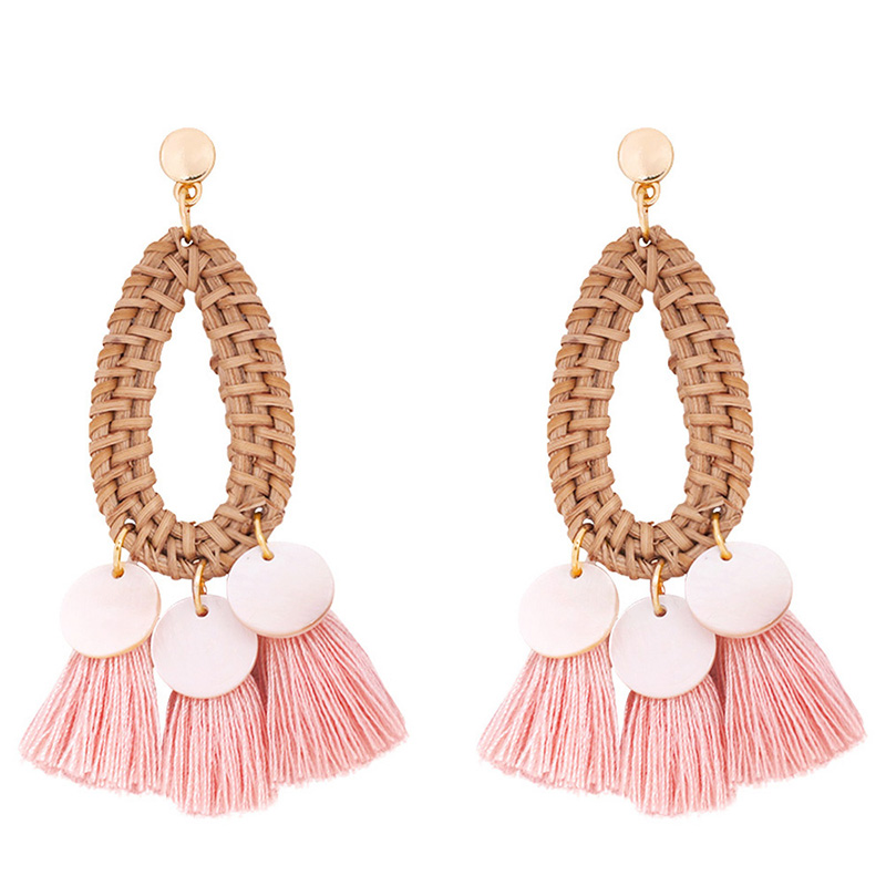 Fashion Pink Alloy Shell Rattan Dripping Tassel Earrings,Drop Earrings