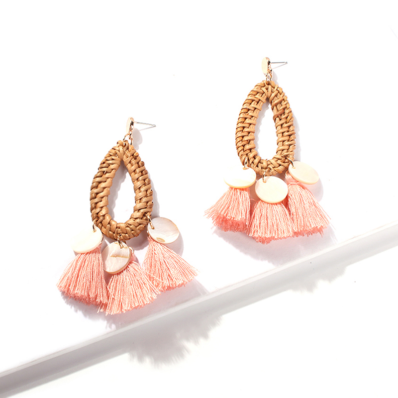 Fashion Orange Alloy Shell Rattan Dripping Tassel Earrings,Drop Earrings