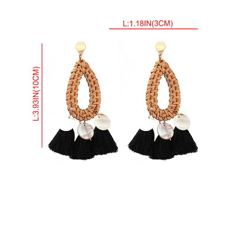 Fashion Black Alloy Shell Rattan Dripping Tassel Earrings,Drop Earrings