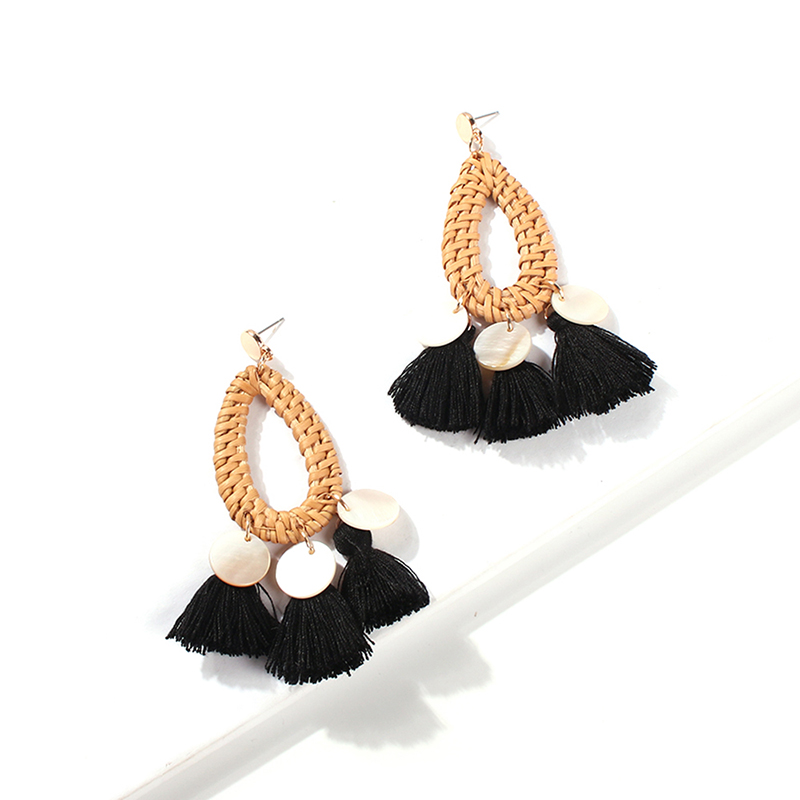 Fashion Black Alloy Shell Rattan Dripping Tassel Earrings,Drop Earrings