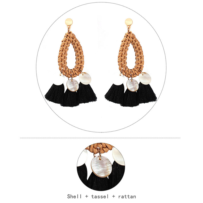 Fashion Orange Alloy Shell Rattan Dripping Tassel Earrings,Drop Earrings