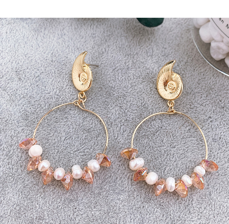 Fashion Gold Alloy Conch Crystal Natural Pearl Stud Earrings,Drop Earrings
