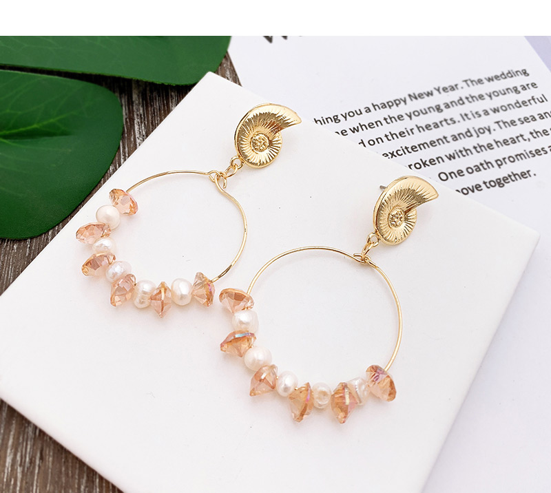 Fashion Gold Alloy Conch Crystal Natural Pearl Stud Earrings,Drop Earrings