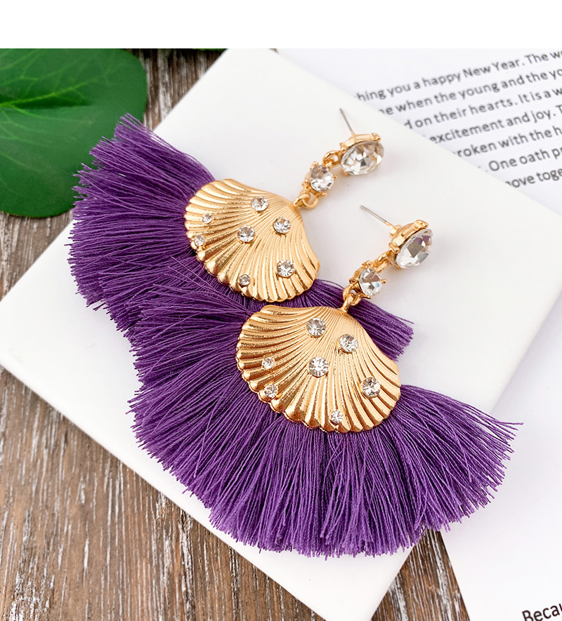 Fashion Purple Alloy Studded Shell Tassel Earrings,Drop Earrings