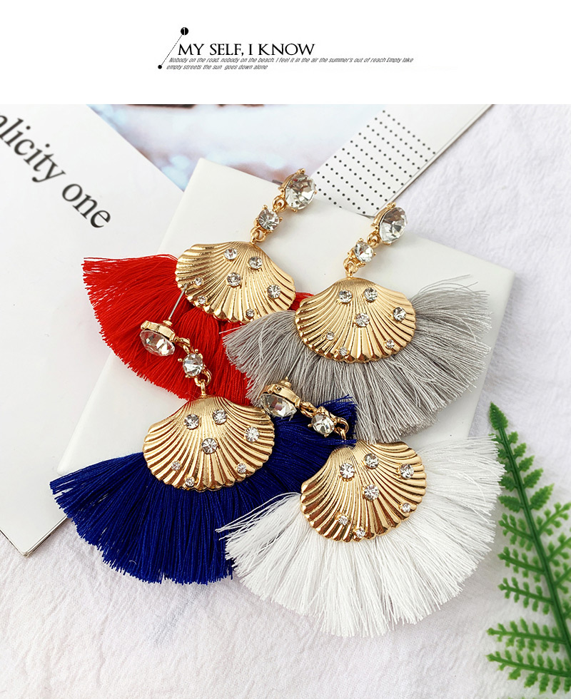 Fashion Color Alloy Studded Shell Tassel Earrings,Drop Earrings