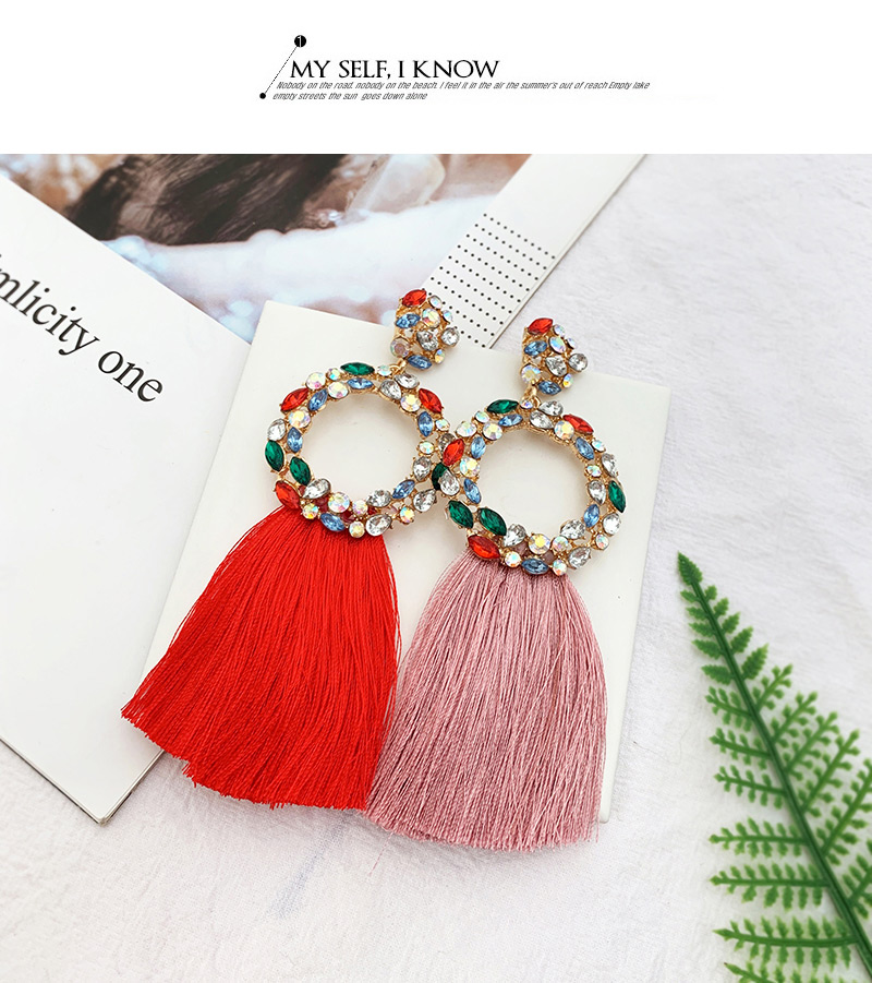 Fashion Red Alloy Diamond Ring Tassel Earrings,Drop Earrings