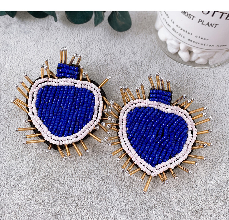 Fashion Royal Blue Felt Cloth Rice Beads Love Earrings,Drop Earrings