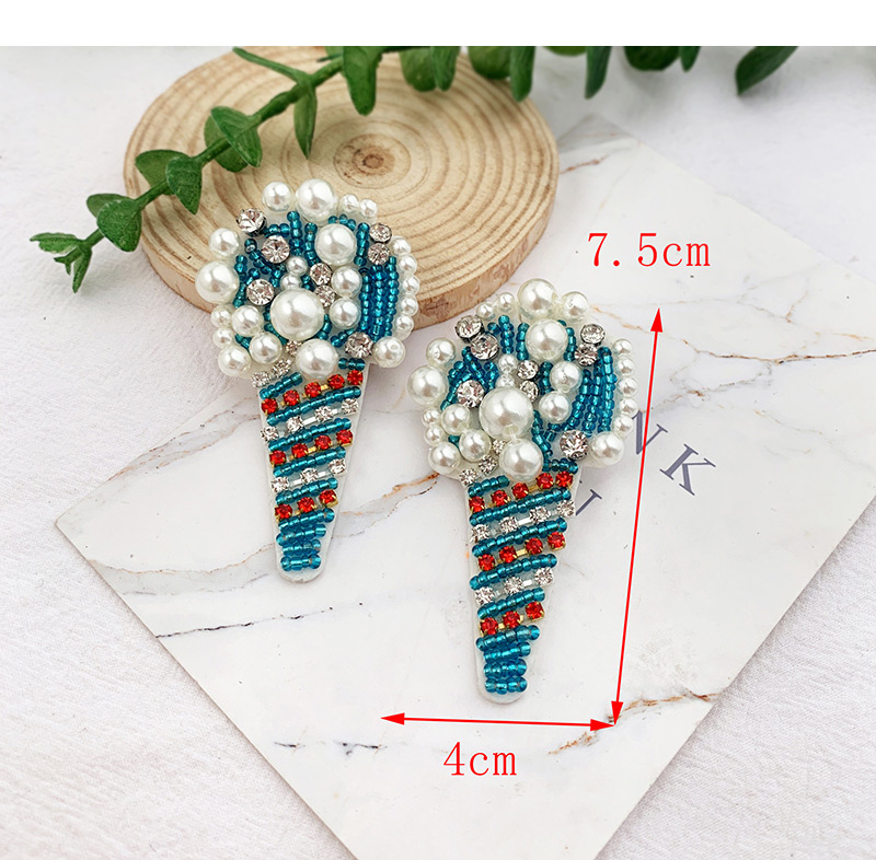Fashion Blue Felt Cloth Rice Beads With Diamond Pearl Ice Cream Earrings,Drop Earrings