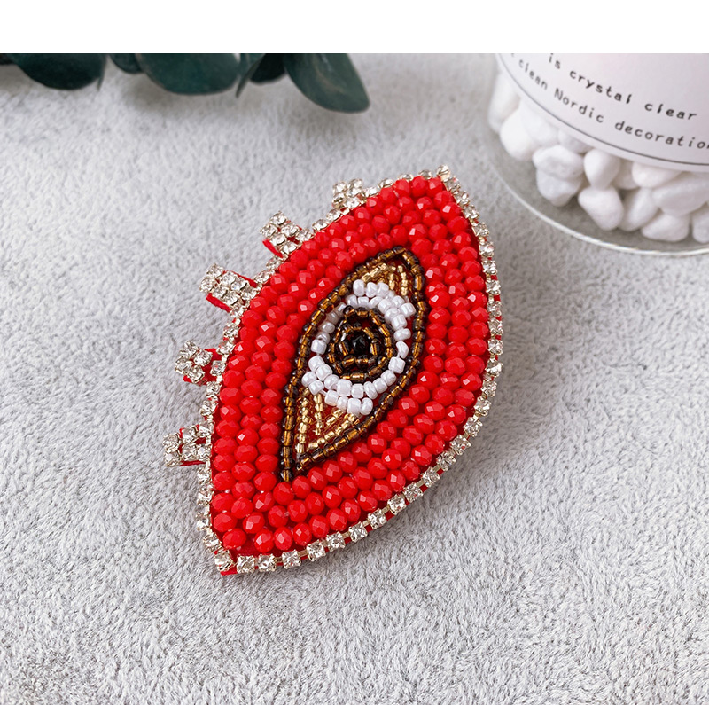 Fashion Red Felt Cloth Resin Beads And Diamond Eye Studs Hair Clip,Hairpins