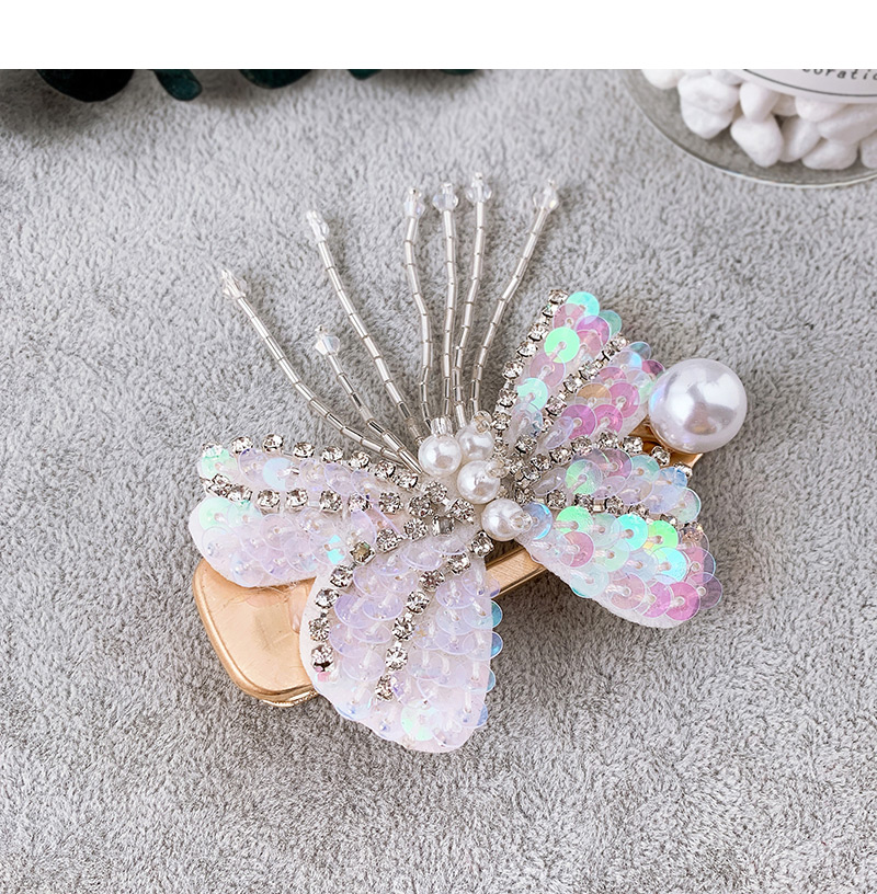 Fashion Color Pearl-studded Sequined Butterfly Stud Hair Clip,Hairpins