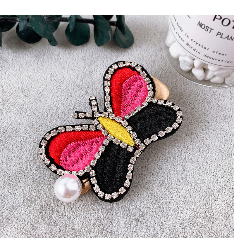 Fashion Color Pearl-studded Embroidery Butterfly Stud Hair Clip,Hairpins