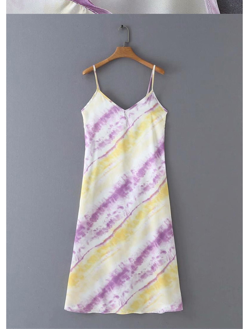 Fashion Color Satin Gradient Printed Strap Dress,Long Dress