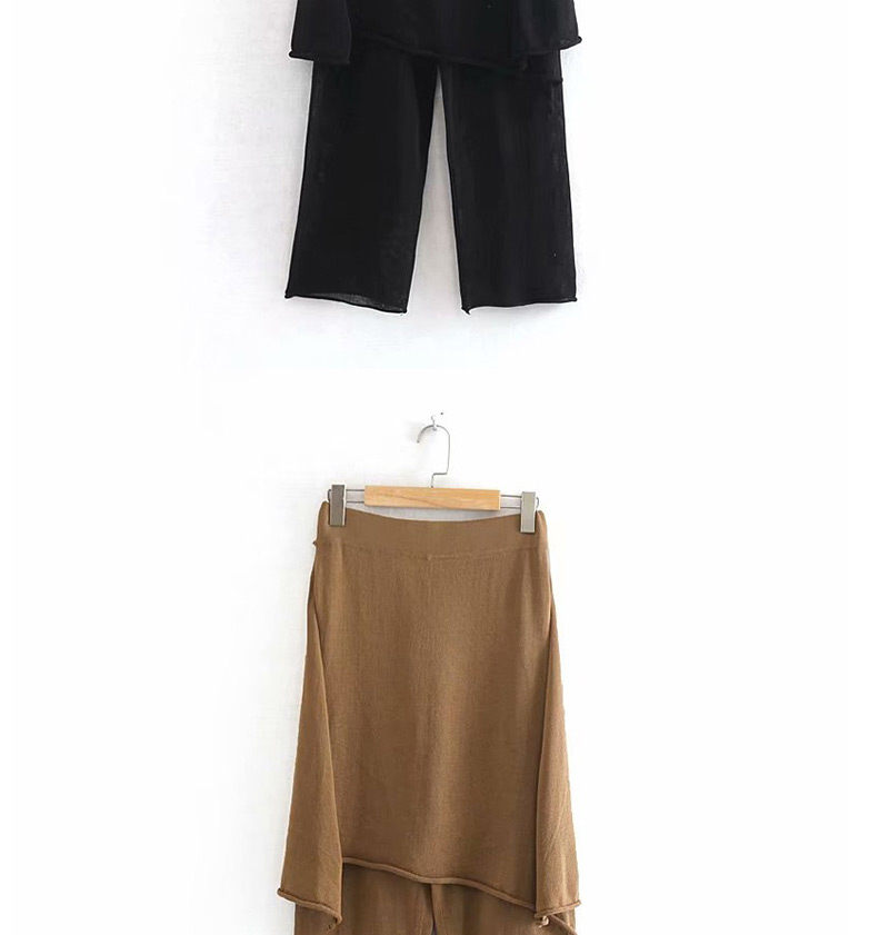 Fashion Khaki Pure Linen Split Culottes Trousers,Pants