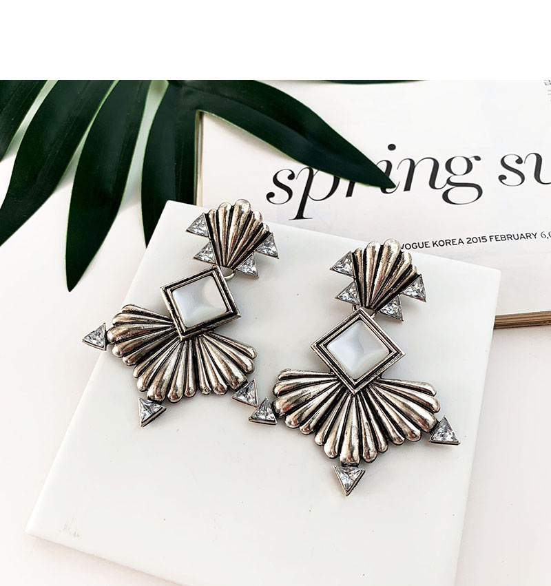 Fashion Ancient Silver Alloy Diamond-studded Shell Stud Earrings,Drop Earrings