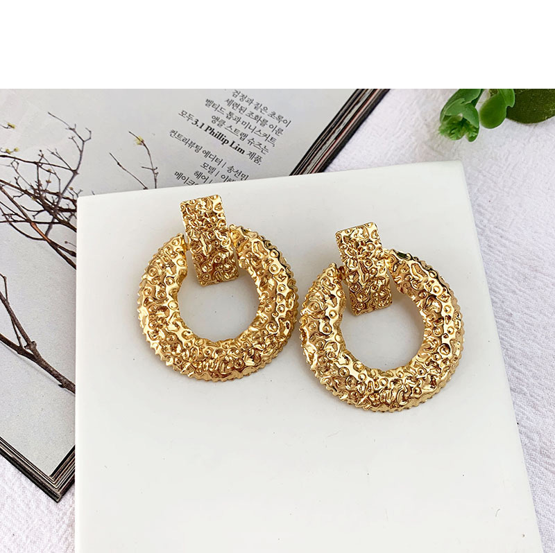 Fashion Gold Alloy Matte Round Earrings,Drop Earrings