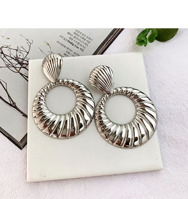 Fashion Silver Alloy Shell Pattern Round Earrings,Drop Earrings