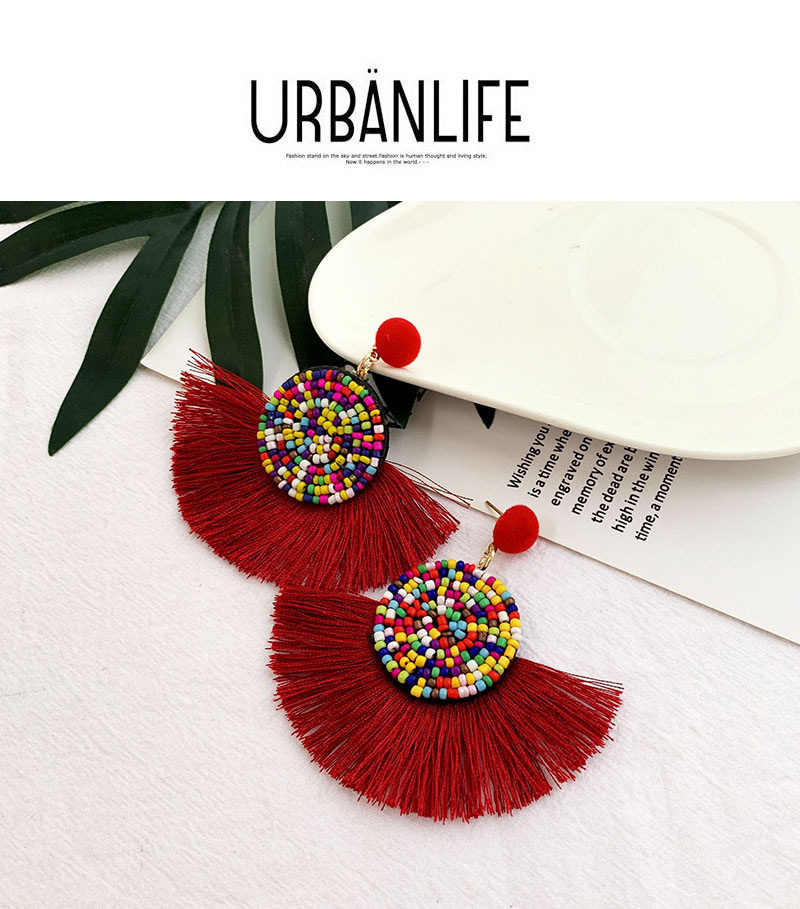 Fashion Red Wine Alloy Rice Beads Tassel Earrings,Drop Earrings