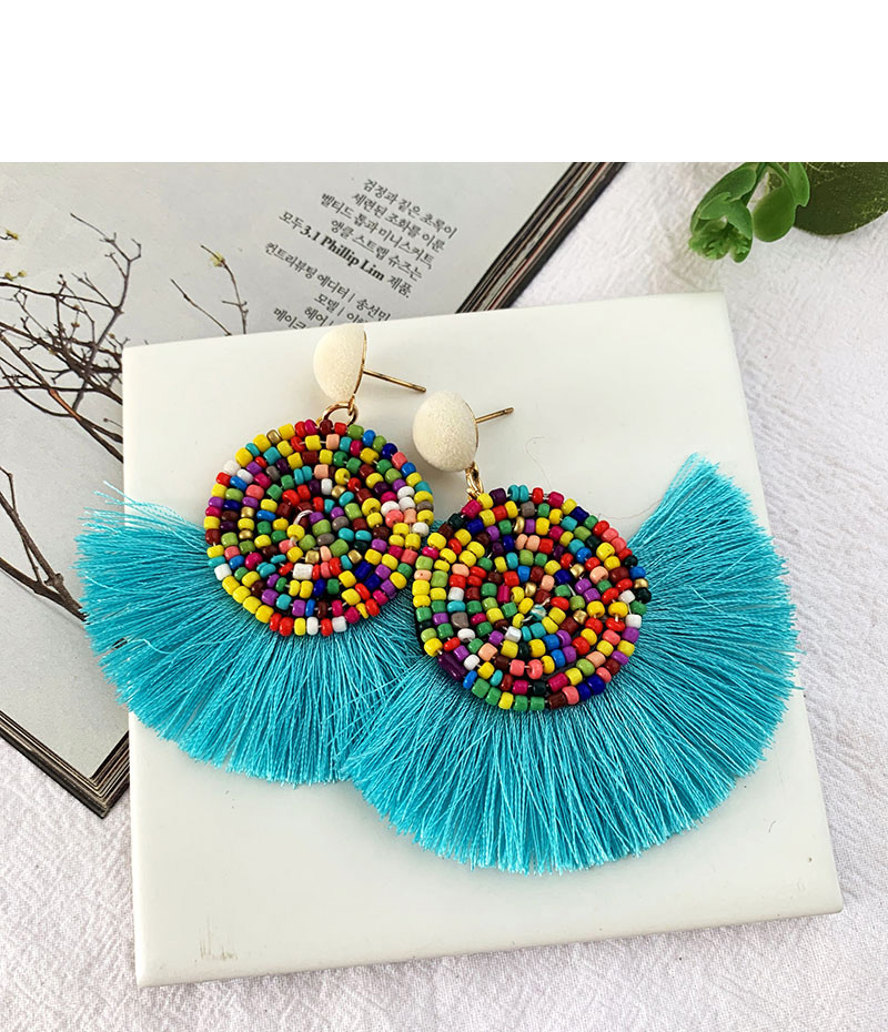 Fashion Leather Powder Alloy Rice Beads Tassel Earrings,Drop Earrings