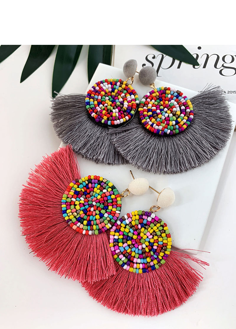 Fashion Navy Alloy Rice Beads Tassel Earrings,Drop Earrings