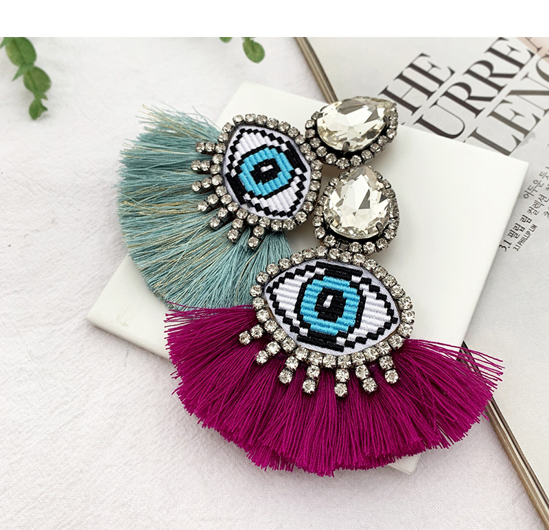Fashion Color Alloy Rhinestone Eye Tassel Earrings,Drop Earrings